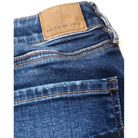 American Eagle Womens Super Stretch Deep Denim Jeans Stylish Rips Size 4 Short - Picture 9 of 9